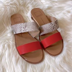 Dolce Vita Sandals - Coral and Snake Print